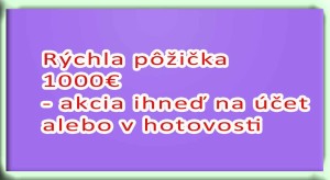 Rýchla pôžička 1000€ akcia ihneď na účet alebo v hotovosti